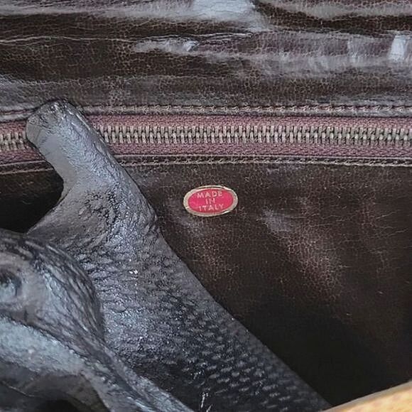 Vtg yellow tan reptile leather envelope crossbody purse - Picture 3 of 16